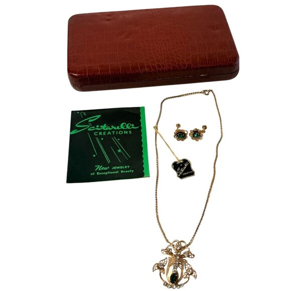 Scitarelli Creations Jewelry - Vintage Gold Electroplate Scitarelli Creations Necklace Earrings Set w Tag & Box